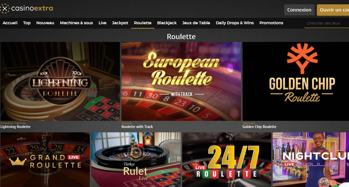 Page d'accueil du casino en live Extra pour jouer a la roulette en ligne